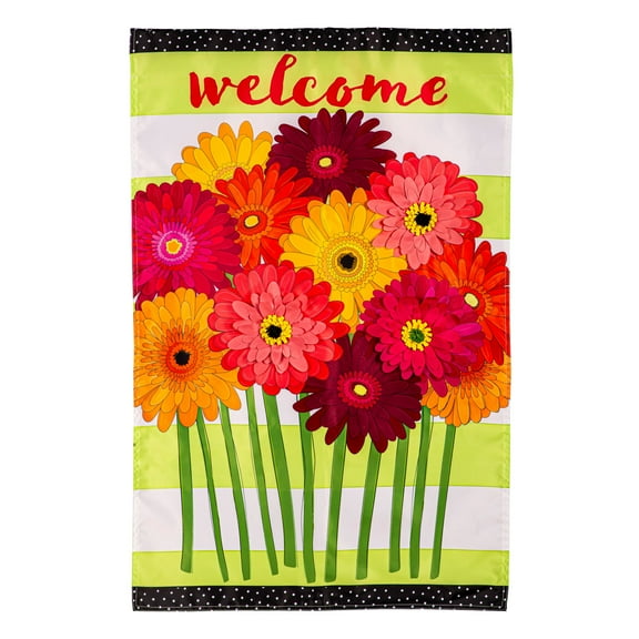 Evergreen Flag,Gerbera Daisies Bouquet Applique House Flag,0.5x28x44 Inches