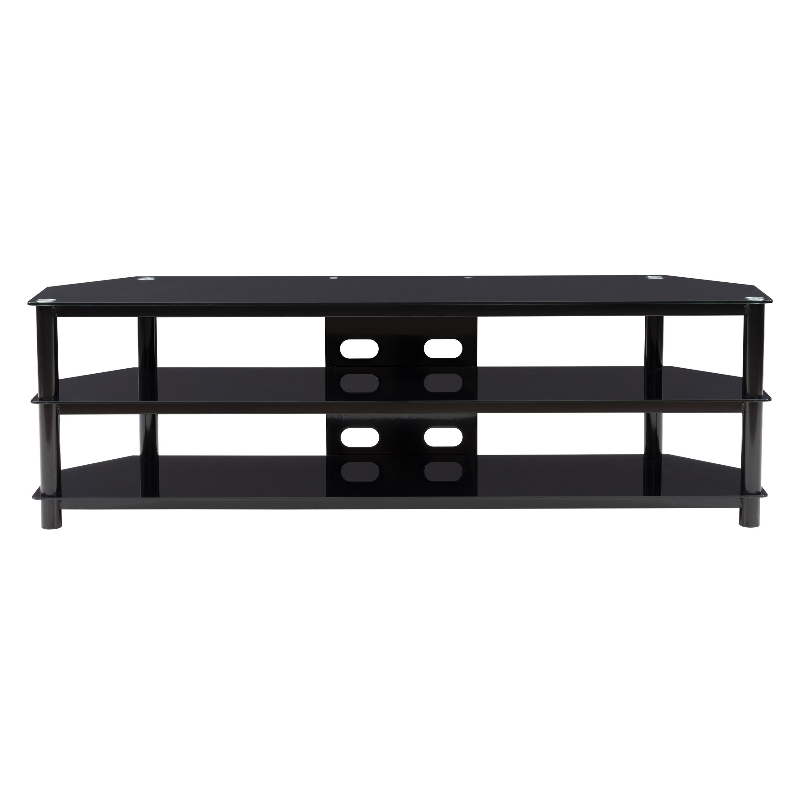 CorLiving Travers 3 Tier Glass TV Bench for TVs Up to 85 Inches, Black