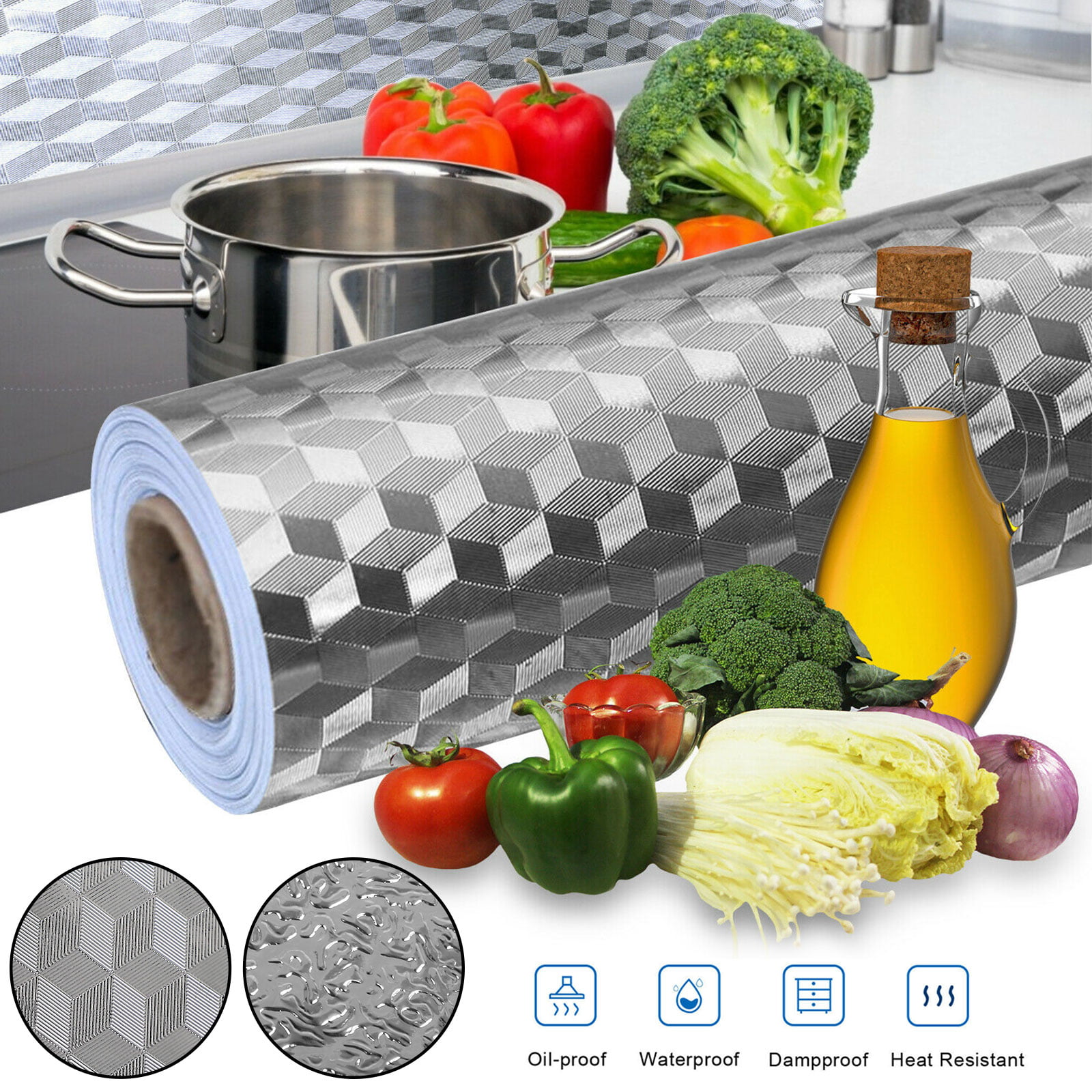 1Roll Aluminum Foil Cabinet Heat Resistant Kitchen Waterproof Practical 