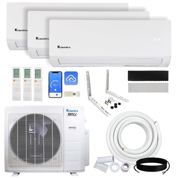 Klimaire 26,000 BTU 3-Zone 23 SEER2 Heat Pump Wall Mounted Mini Split Heat Pump System (6,000 BTU   6,000 BTU   9,000 BTU) - R454B