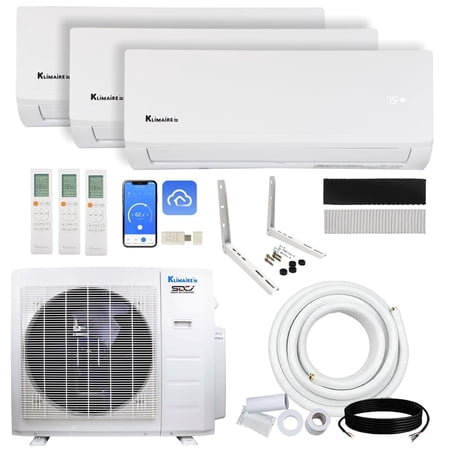 Klimaire 26,000 BTU 3-Zone 23 SEER2 Heat Pump Wall Mounted Mini Split Heat Pump System (6,000 BTU + 6,000 BTU + 9,000 BTU) - R454B