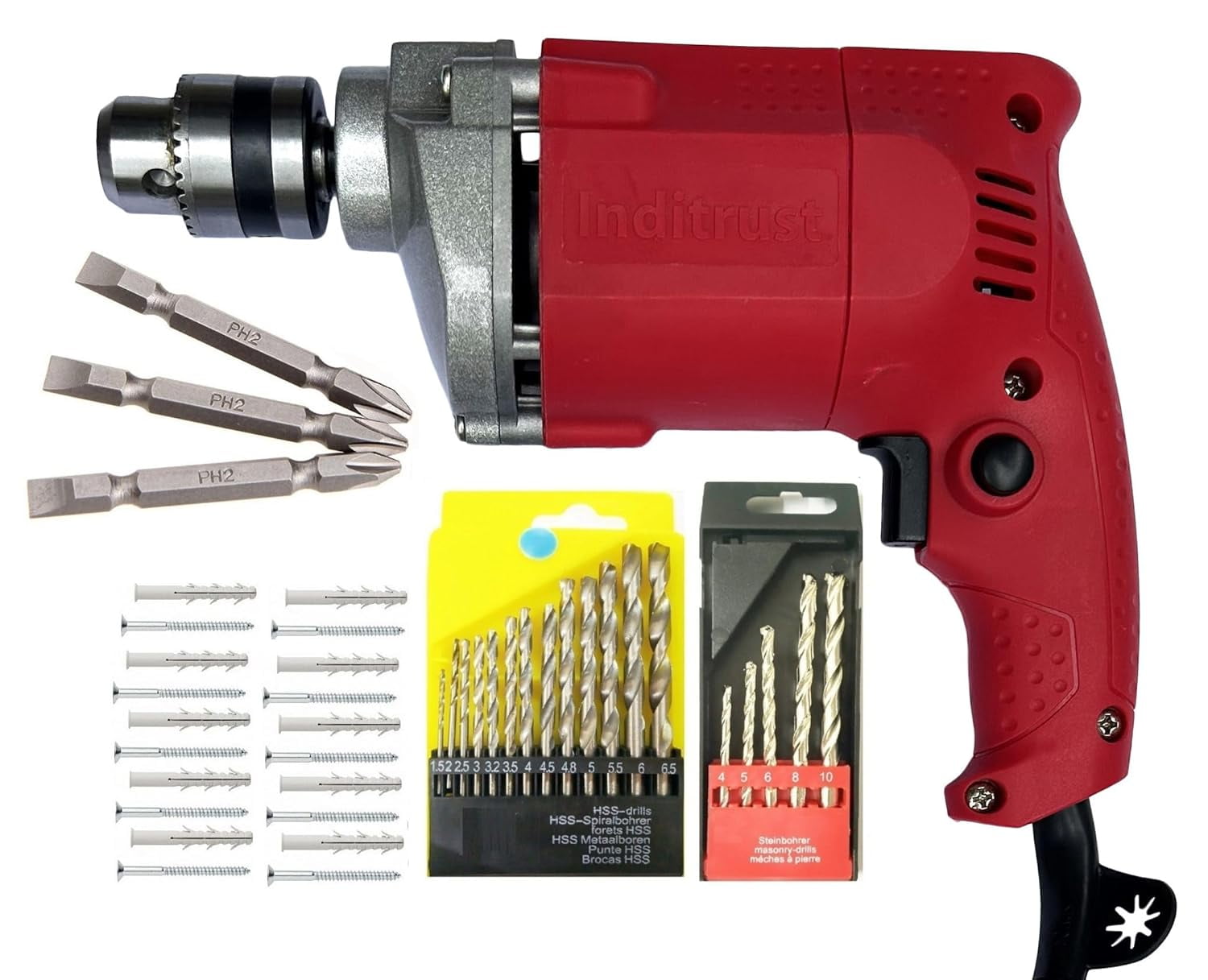 New 10mm Drill Machine With 10+10 Screw Gitti 13pc Hiss 5pc | Masonry 3pc, Ph2 Bit 65mm Power & Hand Tool Kit With 100% Copper Winding | Corded Electric, Accessories, High-Quality Drill