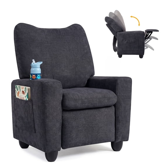 Costway Kids Recliner with Adjustable Backrest Footrest Cup Holder Side Pockets for Ages 3 Black
