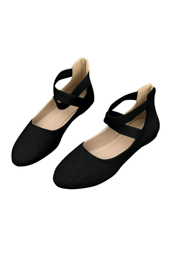 Women's Ballerina Flats Cross Strap Elastic Ankle Flat Shoes Slip On Ballerina Flats Comfortable Soft Sole Flats Everyday Shoes Black 42