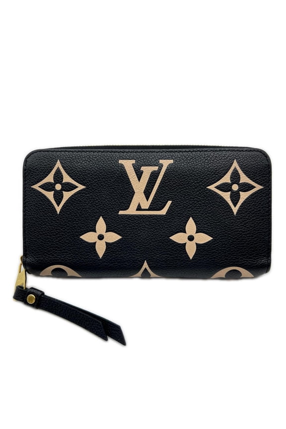Pre-Owned LOUIS VUITTON Monogram Empreinte Zippy Wallet Bicolor M80481 Long Black Beige Grain...