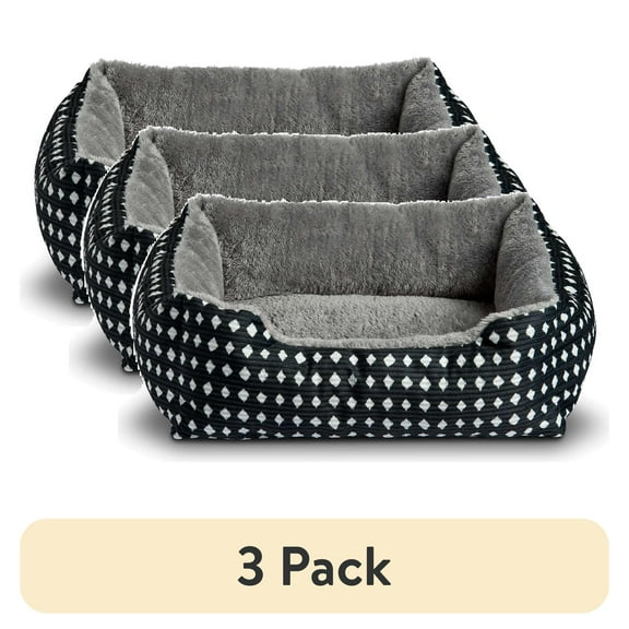 (3 pack) Vibrant Life Dog Bed, Cat Bed, Puppy Bed, Plush Cuddle Bed for Small Breeds, 19" x 15",Black & White Diamonds
