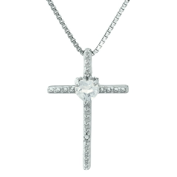 .20 Ct Heart White Topaz Diamond Sterling Silver Cross Pendant 18" Chain