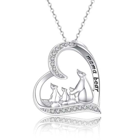 Coachuhhar Bear Necklace For Women 925 Sterling Silver Cute Animal Necklace Mom Necklace Mama Bear Pendant Necklace Mother Jewelry for Mother's Day