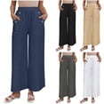 thumbnail image 1 of Sentmoon Lounge Pants Women Solid Color High Waist Linen Clothes for Women Oversized Relaxed Fit Button Womens Spring Pants with Pocket for Summer and Hot Weather, 1 of 8