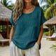 thumbnail image 1 of Craaazy Women Casual Loose Fit Blouse, Solid Color Short Sleeve Cotton Linen Top, Comfy Round Neck Tunic with Pocket for Daily Wear Gifts, 1 of 6