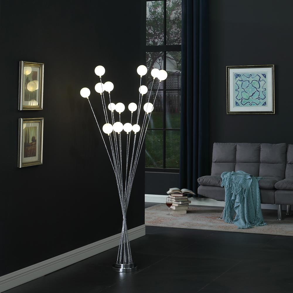 Ore International 16-Light Acrylic Globe Aluminun Led Chrysanthe Silver Chrome Metal Floor Lamp