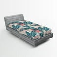 thumbnail image 2 of Ambesonne Modern Tropical Fitted Sheet, Art Exotics Leafy, Twin XL Size, Dark Sky Blue Dark Coral, 2 of 5