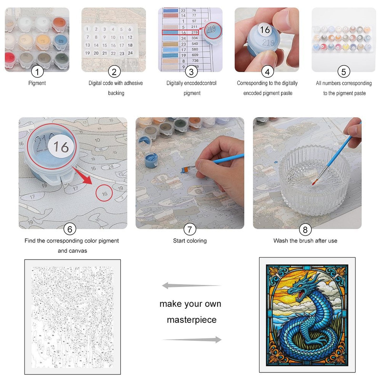 Paint By Numbers Kit for Adults Beginner - DIY Blue Dragon Stained Glass Art Canvas Painting Kits for Adults, Frameless Paint By Number for Adults for Home Wall Decor 16x20 Inch