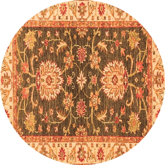 Ahgly Company Indoor Round Oriental Orange Traditional Area Rugs, 7' Round
