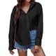 thumbnail image 1 of Loose Fit Blouse Long Sleeves Backless Pure Color V Neck Fashionable Women Casual Shirt Black XL, 1 of 6
