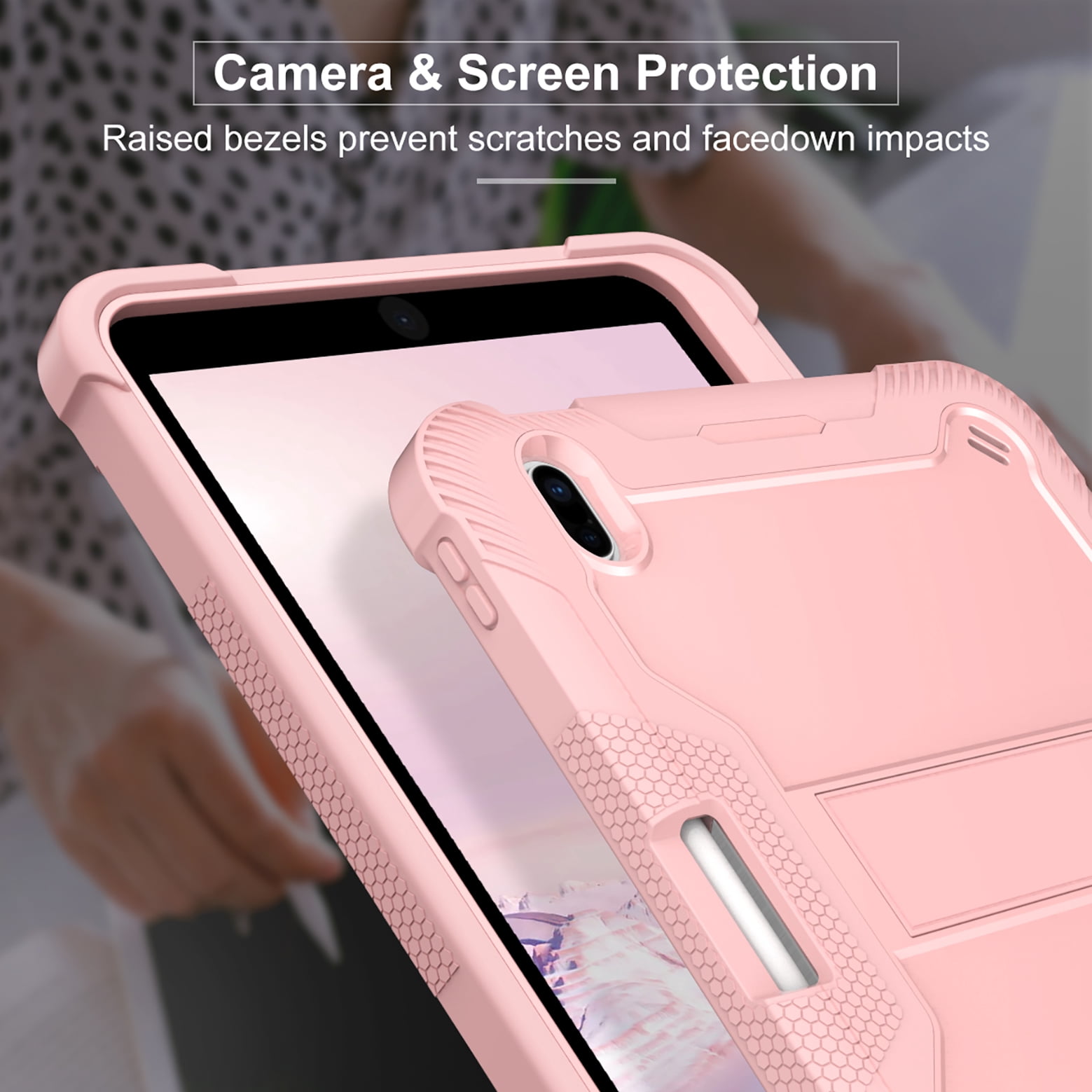 Feishell Case for Apple iPad 10th Generation 10.9 inch (2022),Three Layer Protection Shockproof Hybrid Armor Heavy Duty Rugged Kickstand Protective Cover with Built-in Pencil Holder,Rosegold