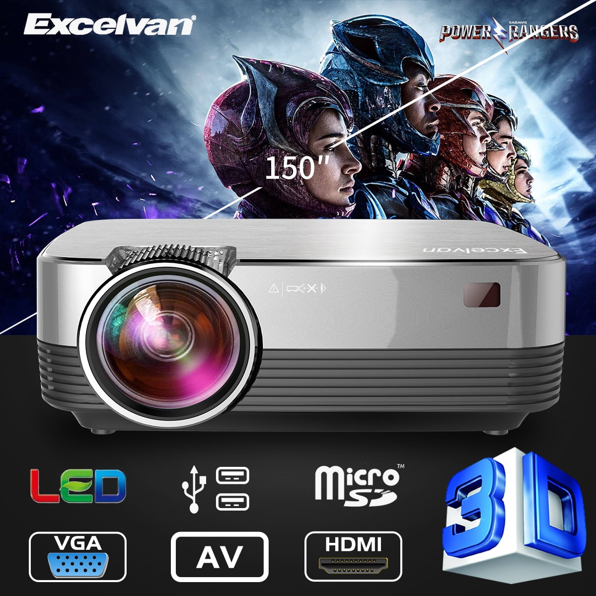 Excelvan Q6 Upgraded 4Inch Mini Portable 1800 Lumens Touch Panel LED Projector Multimedia Video