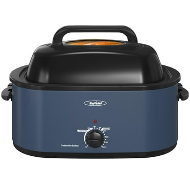 Heynemo 30lb 26-Quart Roaster Oven, Electric Roaster Oven with Viewing Lid, Turkey Roaster with Unique Defrost/Warm Function, Large Roaster with Removable Pan & Rack, Stainless Steel, Blue