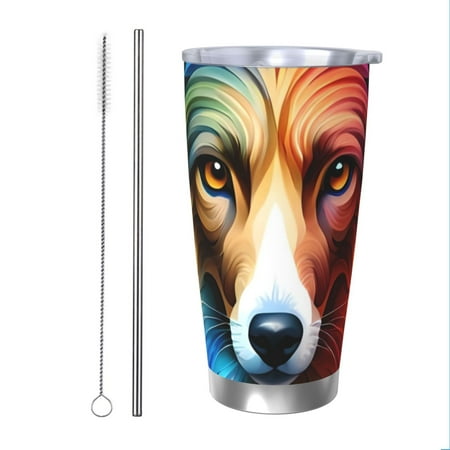 

Vsdgher Colorful Art Dog 20 Oz Stainless Steel Vacuum Insulated Travel Mug Coffee Cup for Home Office Outdoor Works Great for Ice Drinks and Hot Beverage -Straw Two-piece Set