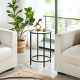 thumbnail image 3 of Alden Design Round Metal End Table with Glass Top for Livingroom, Set of 2, Black, 3 of 9