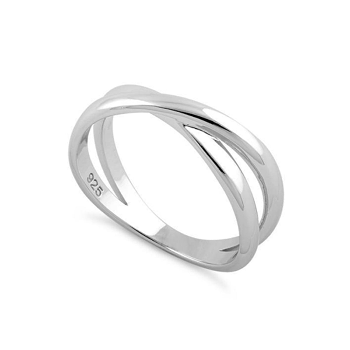 925 Sterling Silver Platinum Plated Double Overlapping Women Ring