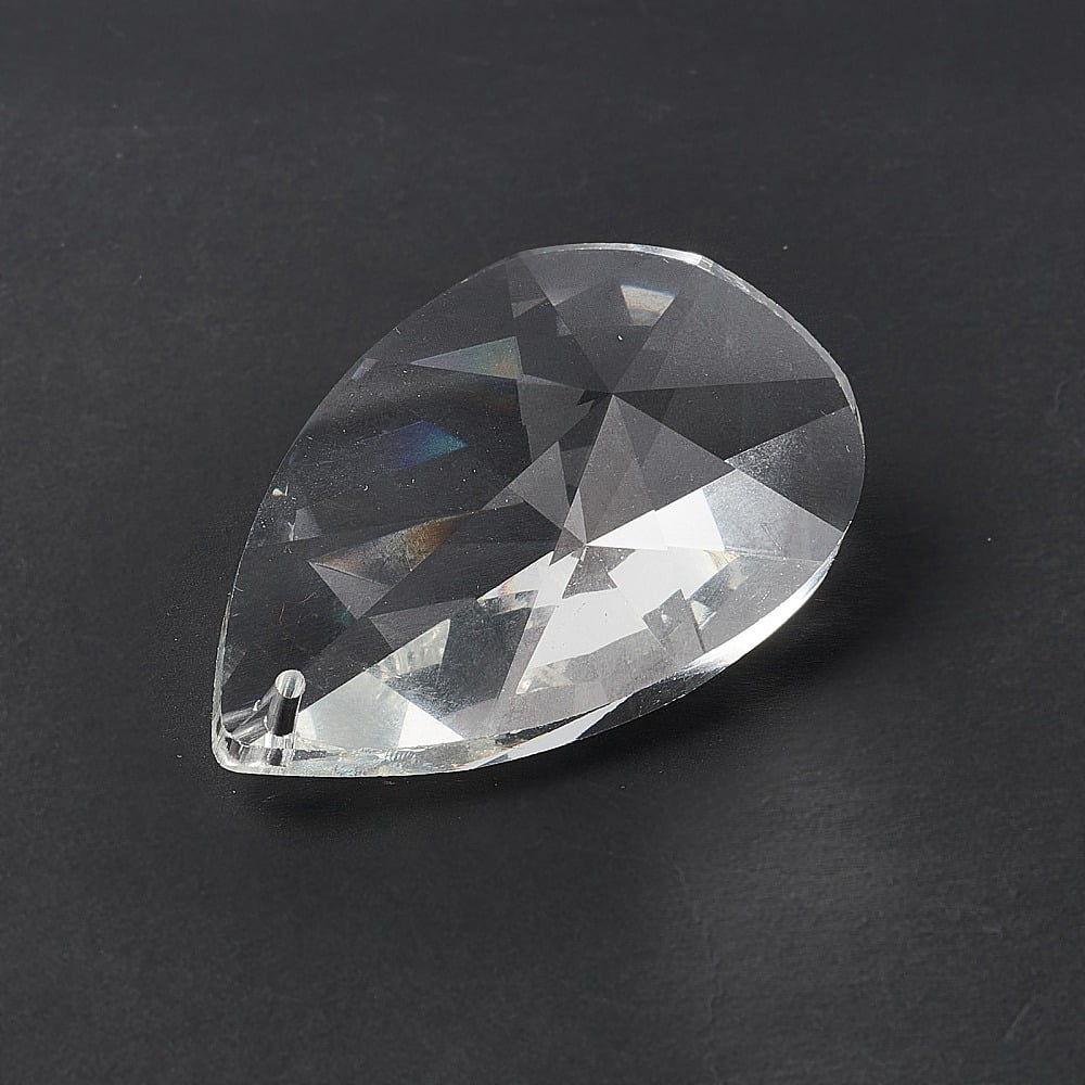 15 pc Transparent Glass Big Pendants for Chandelier Hanging Pendants Faceted Teardrop Clear 62x35.5x21mm Hole: 1.8mm