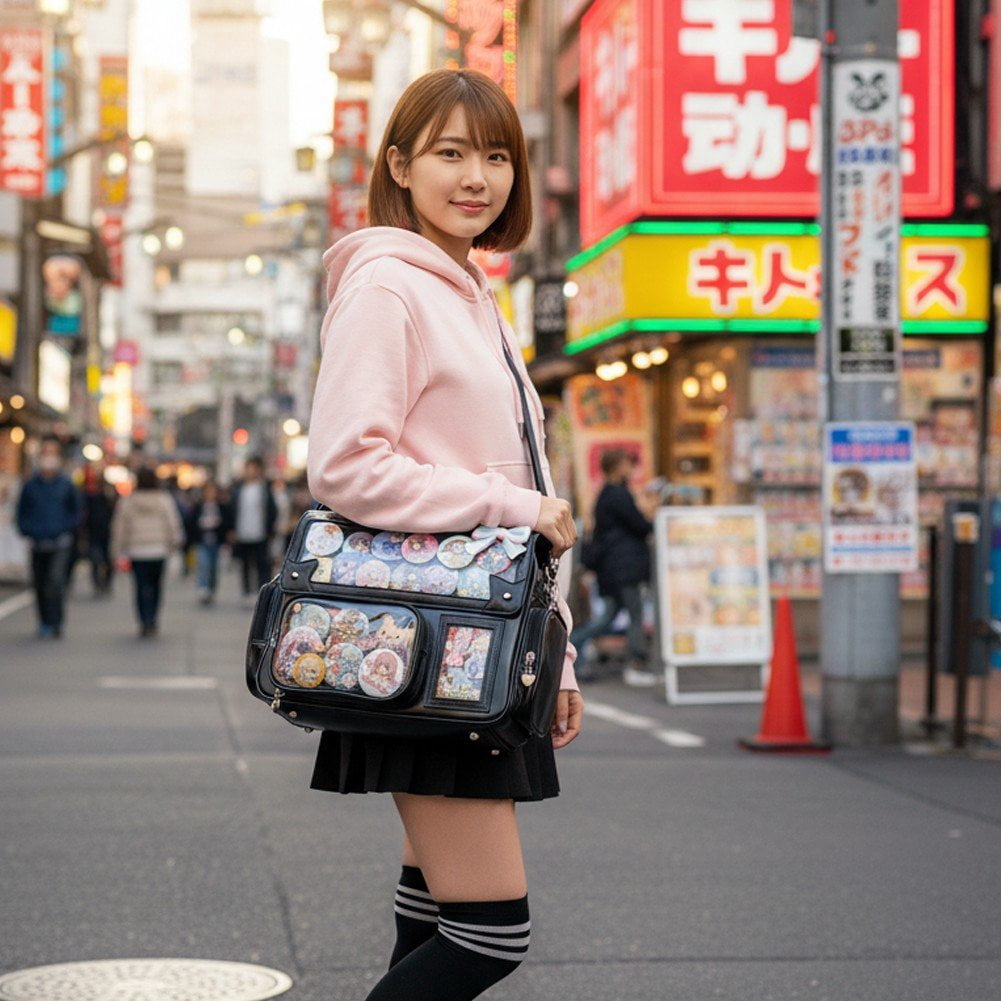 Vjnyvs Japanese Backpack Kawaii Ita Bag Y2K Harajuku Shoulder Crossbody Bag Leather Bag Anime Handle Rucksack Bag for Woman