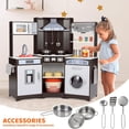 thumbnail image 6 of Pirecart Kids Play Kitchen Corner Wooden Pretend Toddler Toys Playset with Realistic Lights & Sounds, Stove, Water Dispenser, Cutting Board, Birthday Gift for Age 3+ Girls and Boys, Brown, 6 of 8