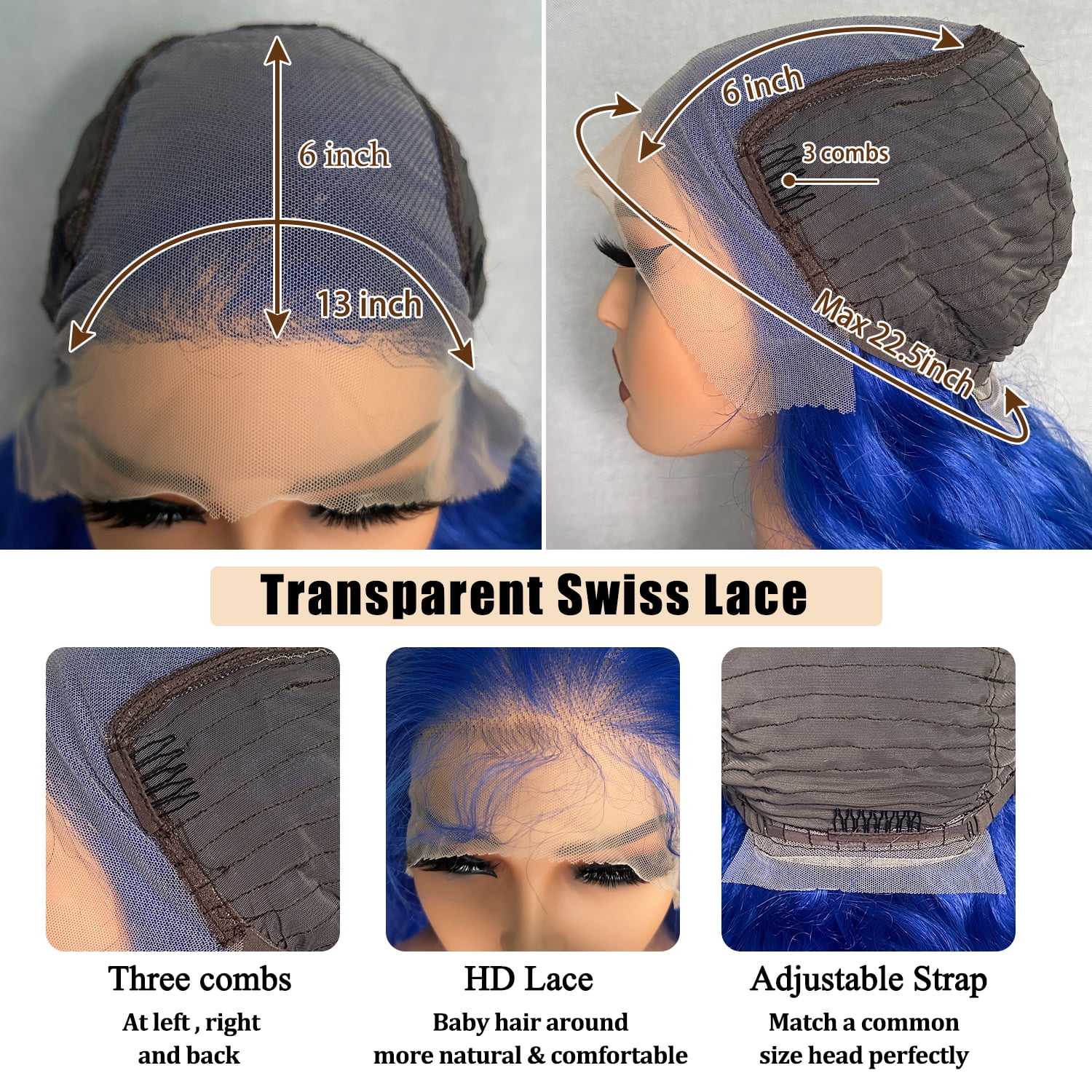 13x6 Lace Frontal Wig 32 Inch Blue Body Wave Synthetic Pre Plucked with Baby Hair Transparent Swiss Lace Heat Friendly Blue Colored Hair Lace Front Wigs for Women