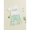 thumbnail image 6 of St. Patrick's Day Baby Girl Outfit Shamrock Short Sleeve Tops Plaid Bell Bottoms Flared Pants Set Infant Toddler Summer Clothes, 6 of 10