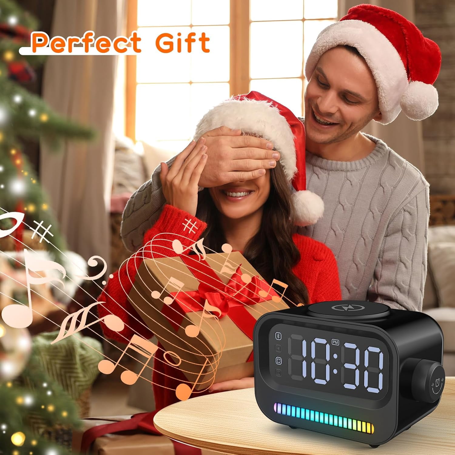 Alarm Clock with Wireless Charging, 3 in 1 Bluetooth Speaker, Digital Alarm Clock with RGB Light Clock and Speaker, LED Large Display Digital Alarm Clock for Teens Girls Boys (Black)