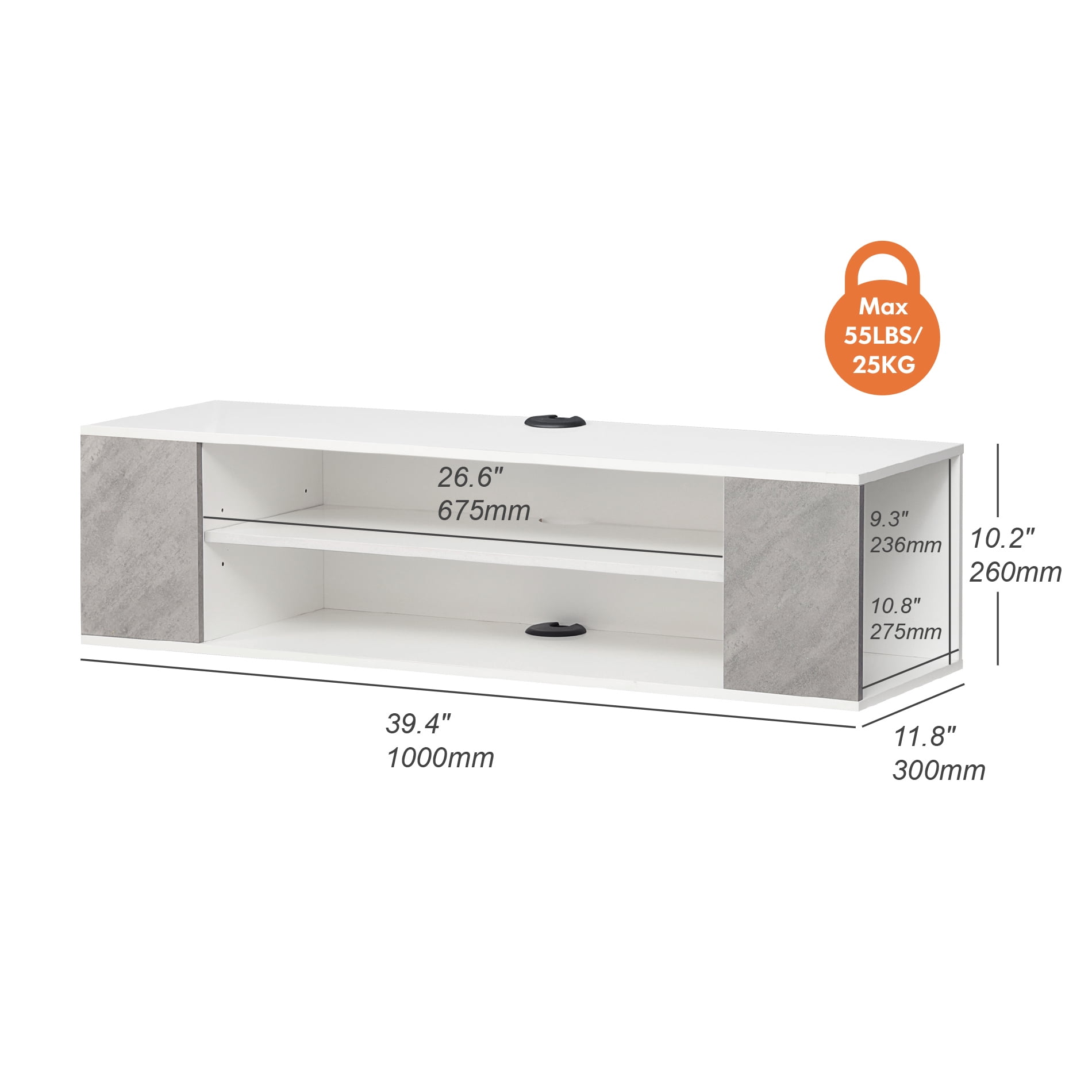 Grey&White Floating TV Stand Wall Mounted, Modern Floating Media Storage Shelves TV for Wall, 39.3 inch