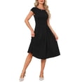 thumbnail image 2 of INSPIRE CHIC A-Line Dress for Women Boat Neck Cap Sleeve Pleated Vintage Cocktail Party Midi Dresses XS Black, 2 of 6