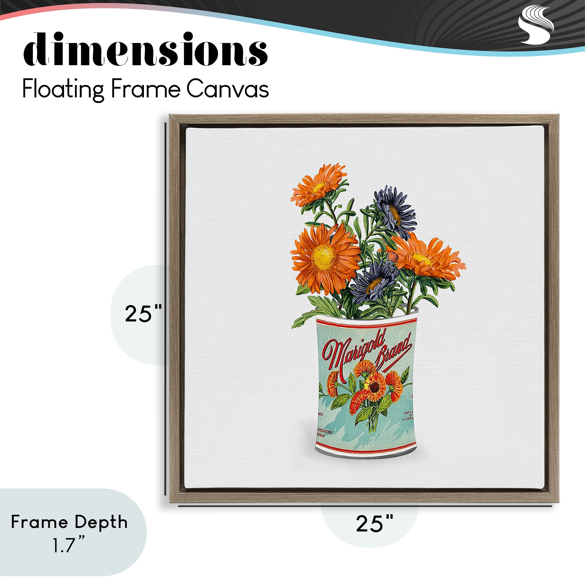 Stupell Industries Nostalgic Marigold Tin Bouquet Brown Framed Floater Canvas Wall Art, design by Val Rhodes