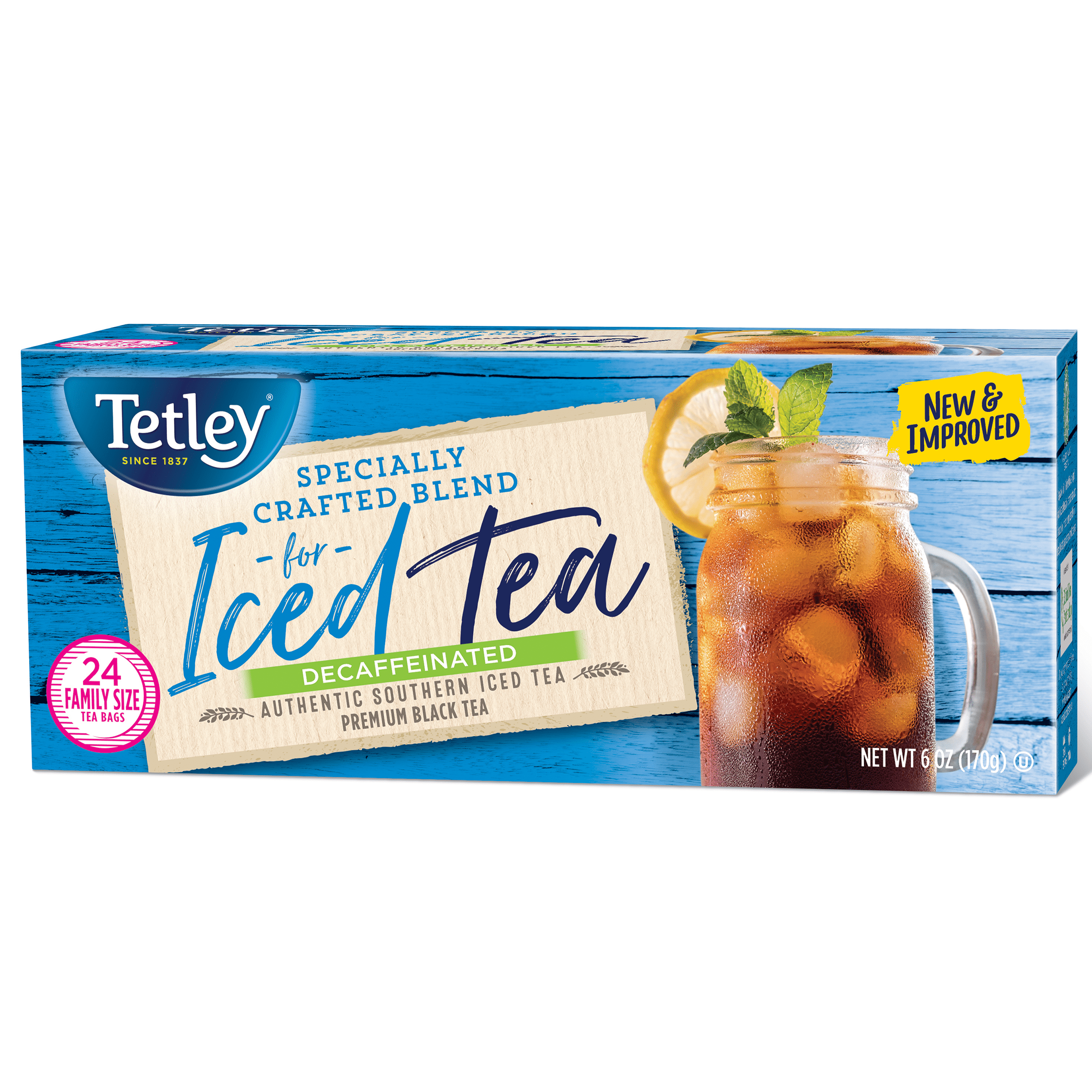 Tetley Decaffeinated Iced Tea Blend Round Tea Bags Box 24 Ct