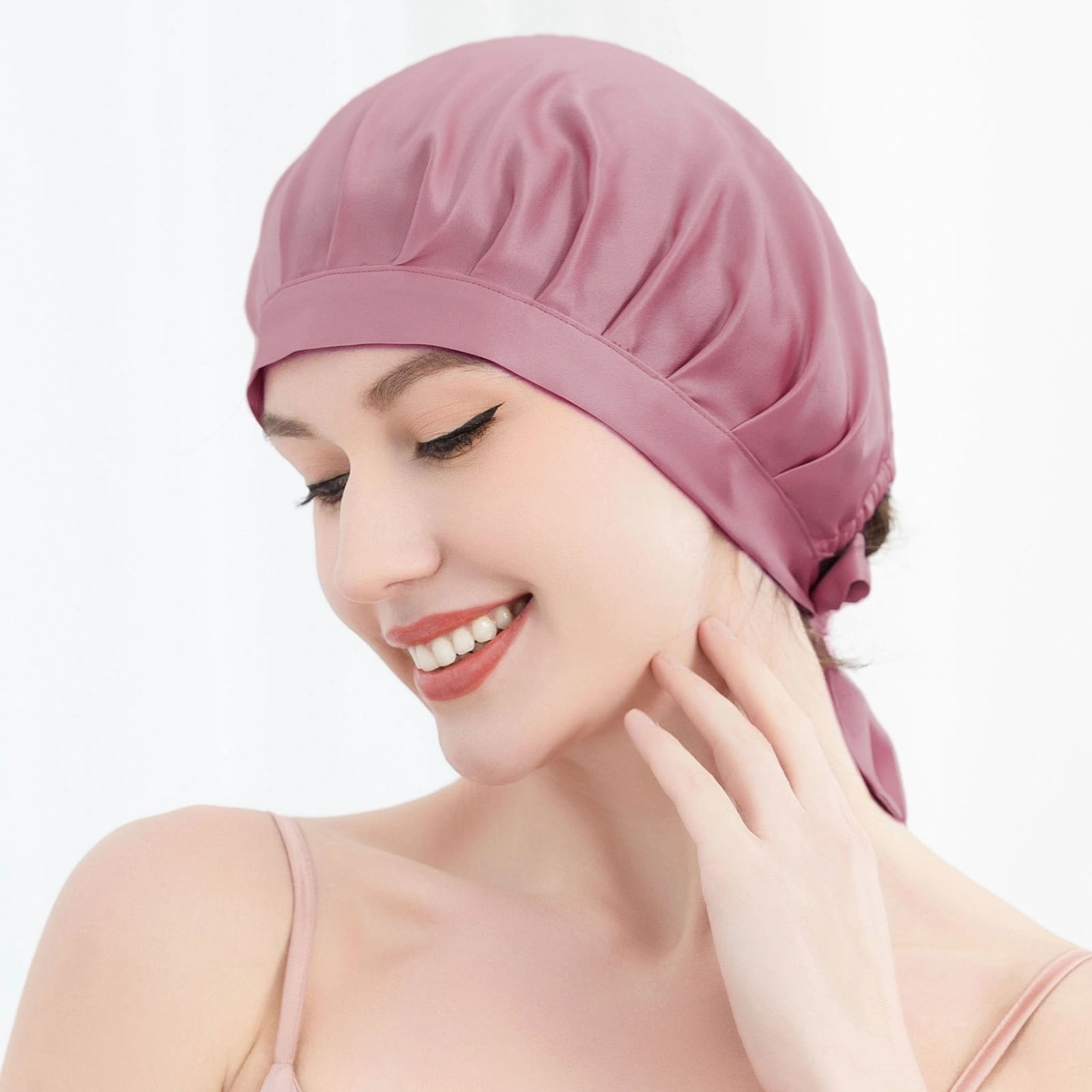 SusanSilk Double Layer Mulberry Silk Sleeping Bonnet with Tie Band