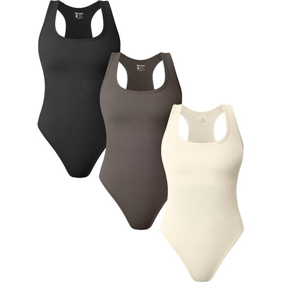 Women's 3 Piece Bodysuits Sexy Ribbed Sleeveless Racerback Tank Tops Bodysuits