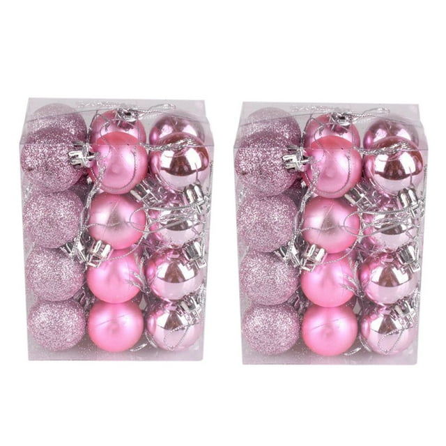 Matoen12 48Pcs 30mm Christmas Ball Ornaments Shatterproof Christmas Ornaments Set Decorations for Xmas Tree Balls (Pink)