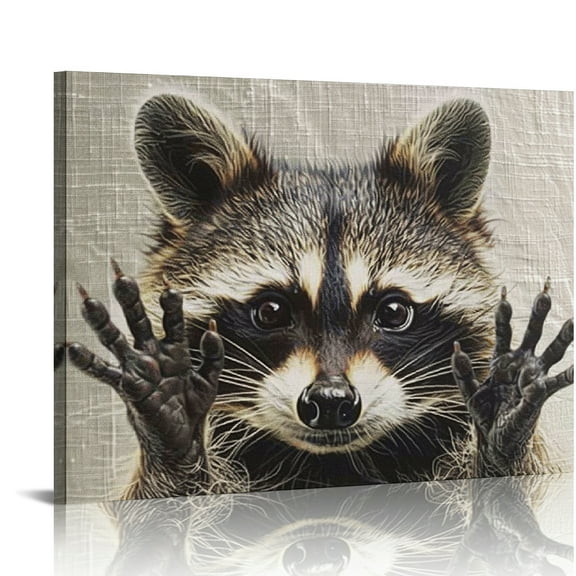 FCXZI Raccoon Sharp Claws Furry Art Wall Art Canvas Prints Modern Wall Decor for Bedroom Kitchen Ready To Hang Home Art Decor 16x12in