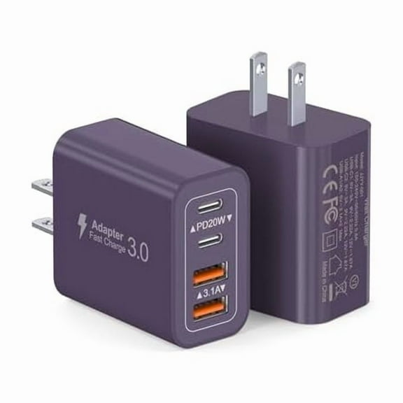 [2Pack] 40W USB C Plug,4-Port Fast Charger Block PD QC 4 Port Charger Cube Wall Charging Box Brick for Samsung Galaxy S22/S21 /S21 Ultra,Magsafe Wireless Charger,iPhone 16/16 Pro Max/15/14/13(Purple)