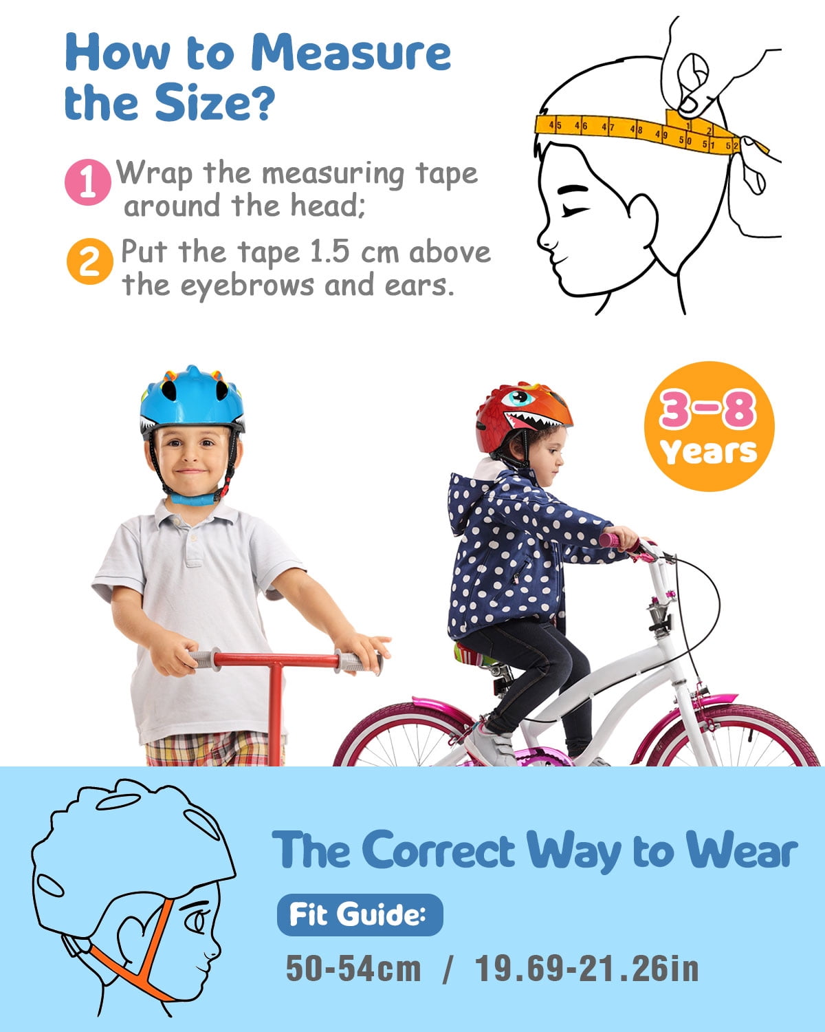 VICTGOAL Kids Bike Helmet Lightweight 3D Safety Helmet for Boys & Girls, Fits 50–54cm, for Cycling, Scooter, Skating