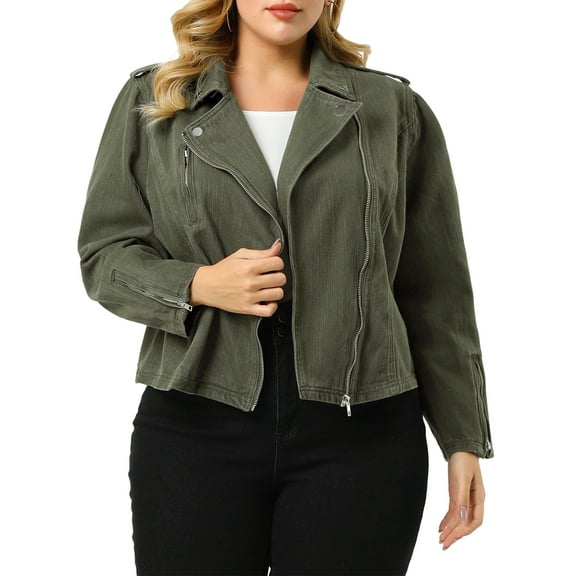 MODA NOVA Juniors Plus Size Denim Inclined Zip Motorcycle Jacket