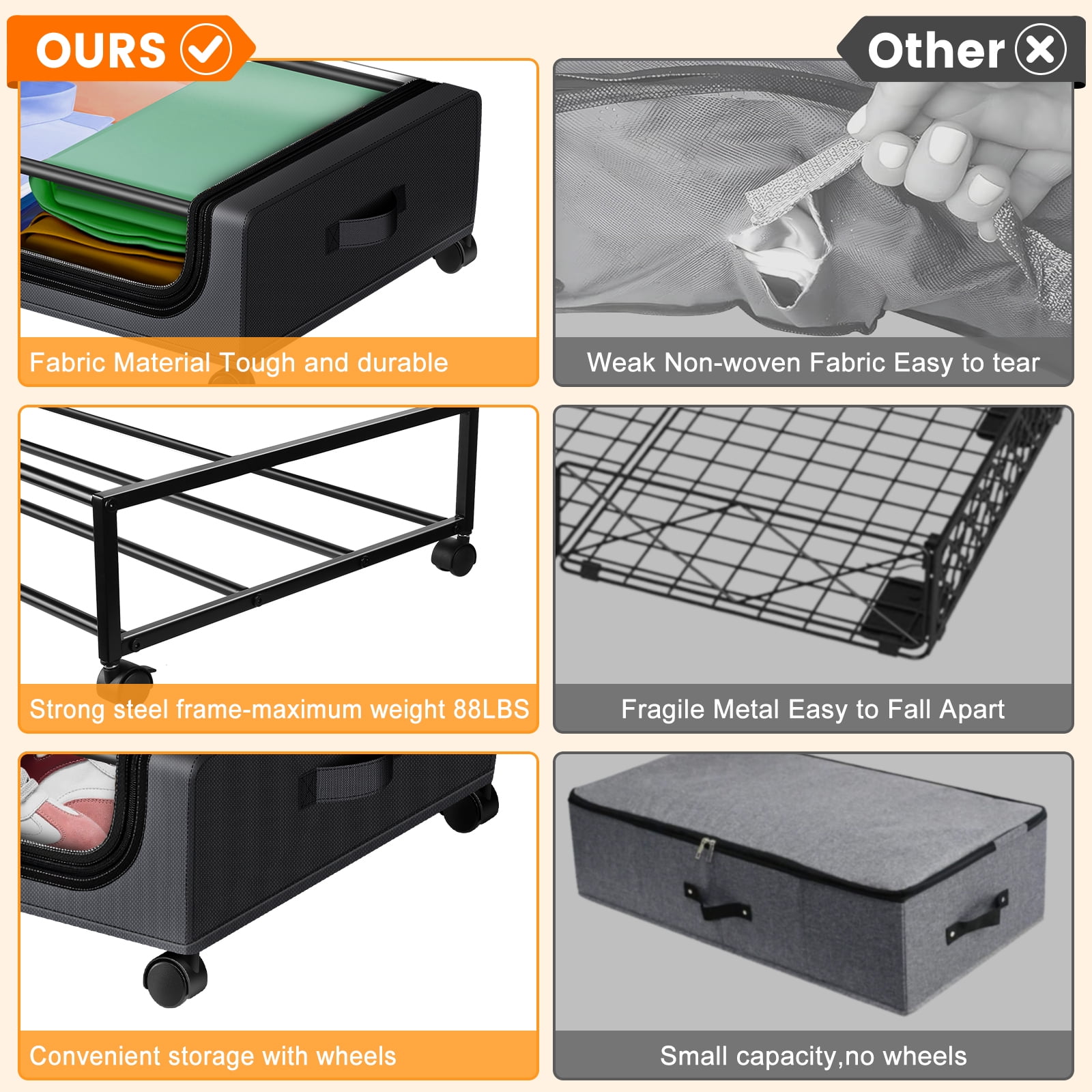 Under Bed Storage with Wheels, 2 Pack Under Bed Storage Containers with Clear Lids & Dividers, Underbed Storage Organizer & Underbed Storage with Wheels for Clothes, Blankets, Shoes