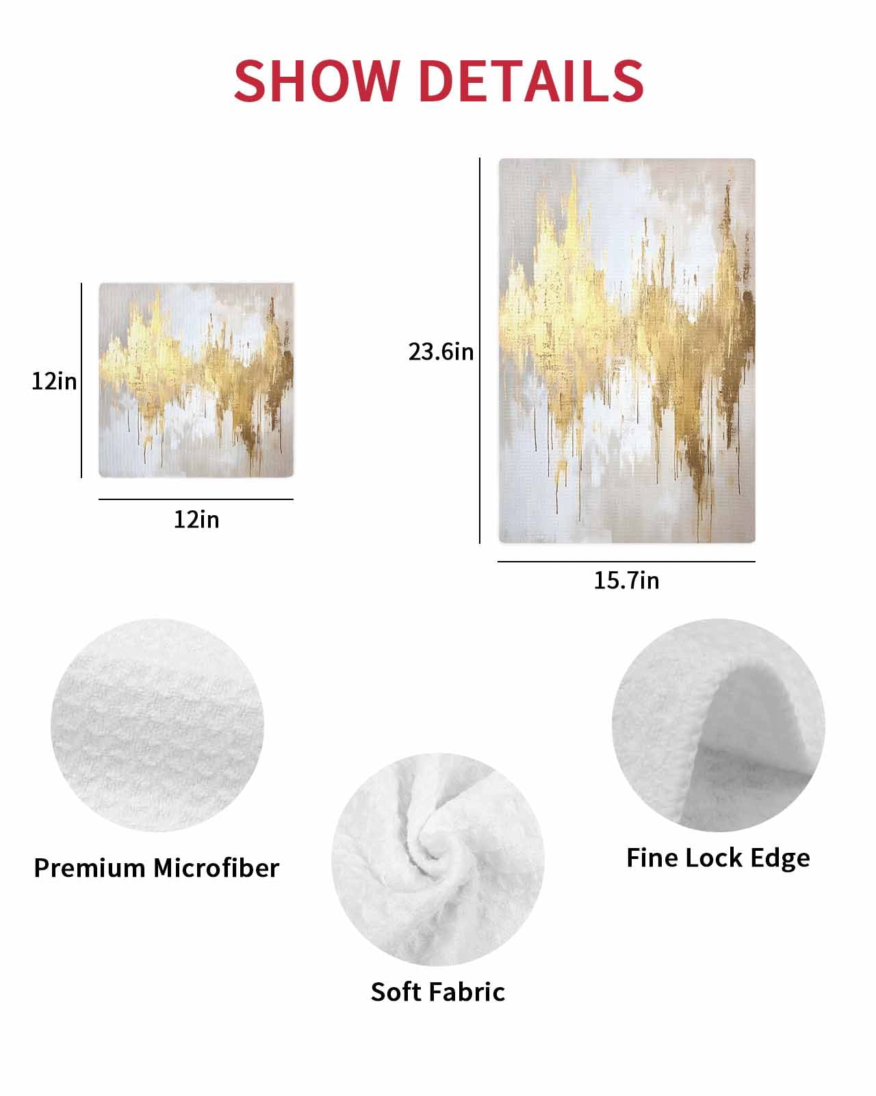 Gold Grey Hand Towels Set,Waffle Weave Kitchen Towels 3Pcs, Abstract Contemporary Square Graffiti Smear Art Microfiber Hair Face Bath Tea Towel Absorbent Quick Drying Cleaning Dish Cloths 15.7"x23.6"