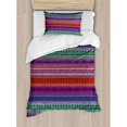thumbnail image 3 of Asian Duvet Cover Set Queen Size, Geometric Abstract Tribal Pattern on Horizontal Colorful Stripes Doodle Style Retro, Decorative 3 Piece Bedding Set with 2 Pillow Shams, Multicolor, by Ambesonne, 3 of 3