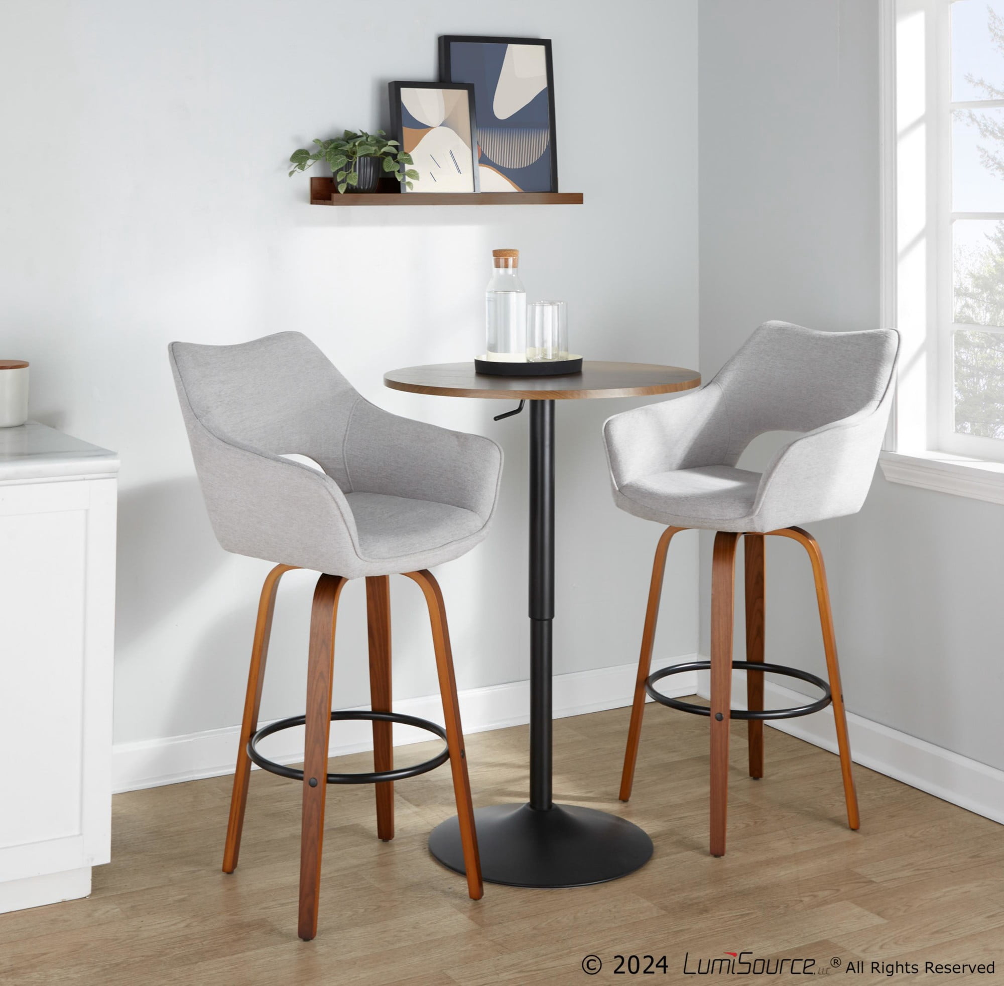 Mustang 30" Fixed-Height Barstool Set of 2, Bar Stools Swivel, Bar Chairs, Swivel Bar Stools Set of 2 with Back, Bar Stools for Kitchen Island (Grey Fabric)