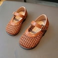 thumbnail image 6 of Huowey Baby Toddler Girls Dress Shoes Solid Color Hollow Out Knitted Lightweight Mary Jean Sandals Adjustable Strap Breathable Summer Comfort Shoes For Youth Casual Footwear,Brown,12-12.5 Years, 6 of 9