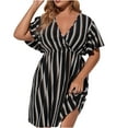 thumbnail image 2 of Summer Saving Wycnly Dresses for Women 2024 Casual High Waist Swing Hem Plus Size Short Dresses Short Sleeve V-Neck Striped Print Summer Mini Sun Dress Khaki XXL Clothes, 2 of 7
