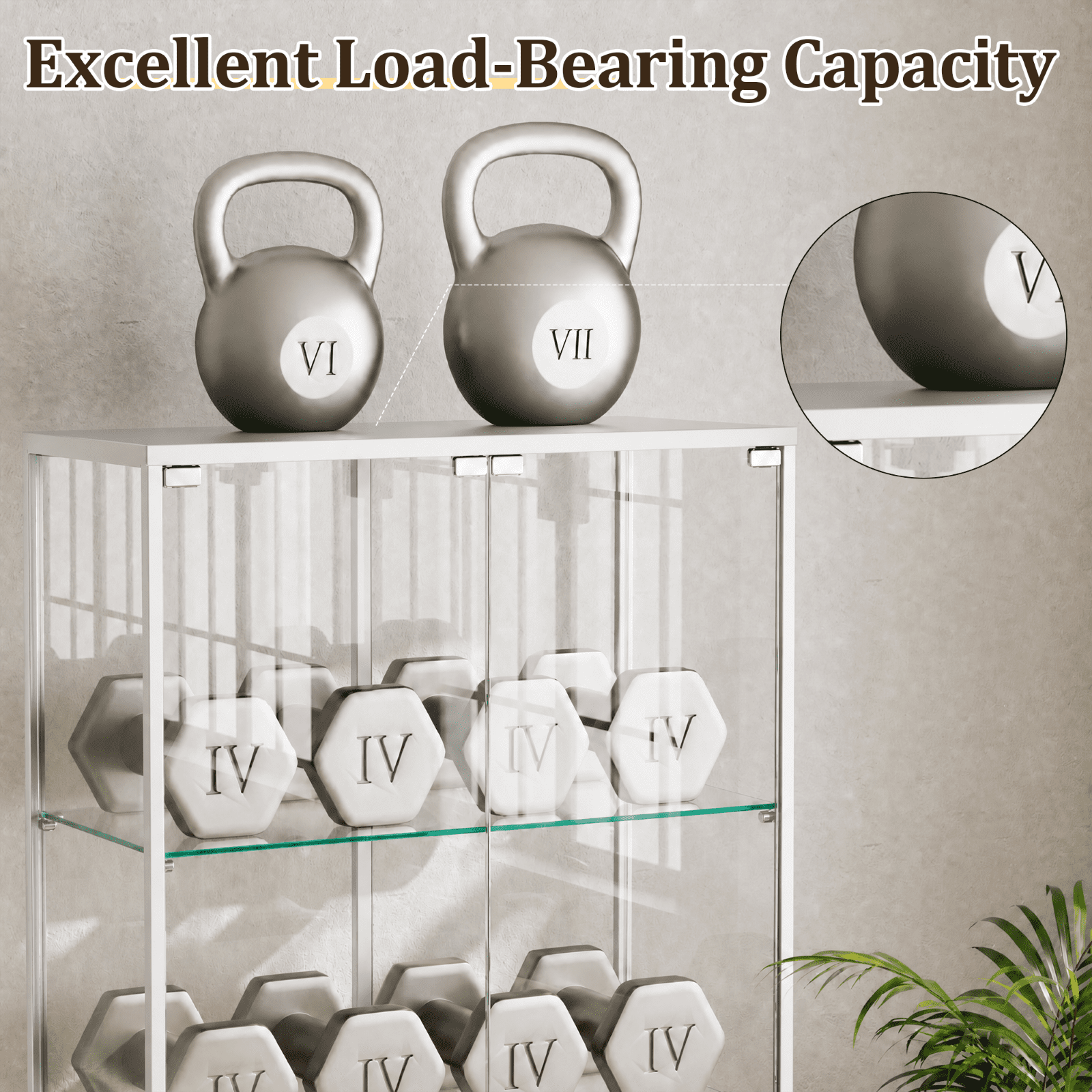 Gleamira 4-Shelf Glass Display Cabinet Freestanding Curio Cabinet with Aluminum Frame Double Glass Doors, White