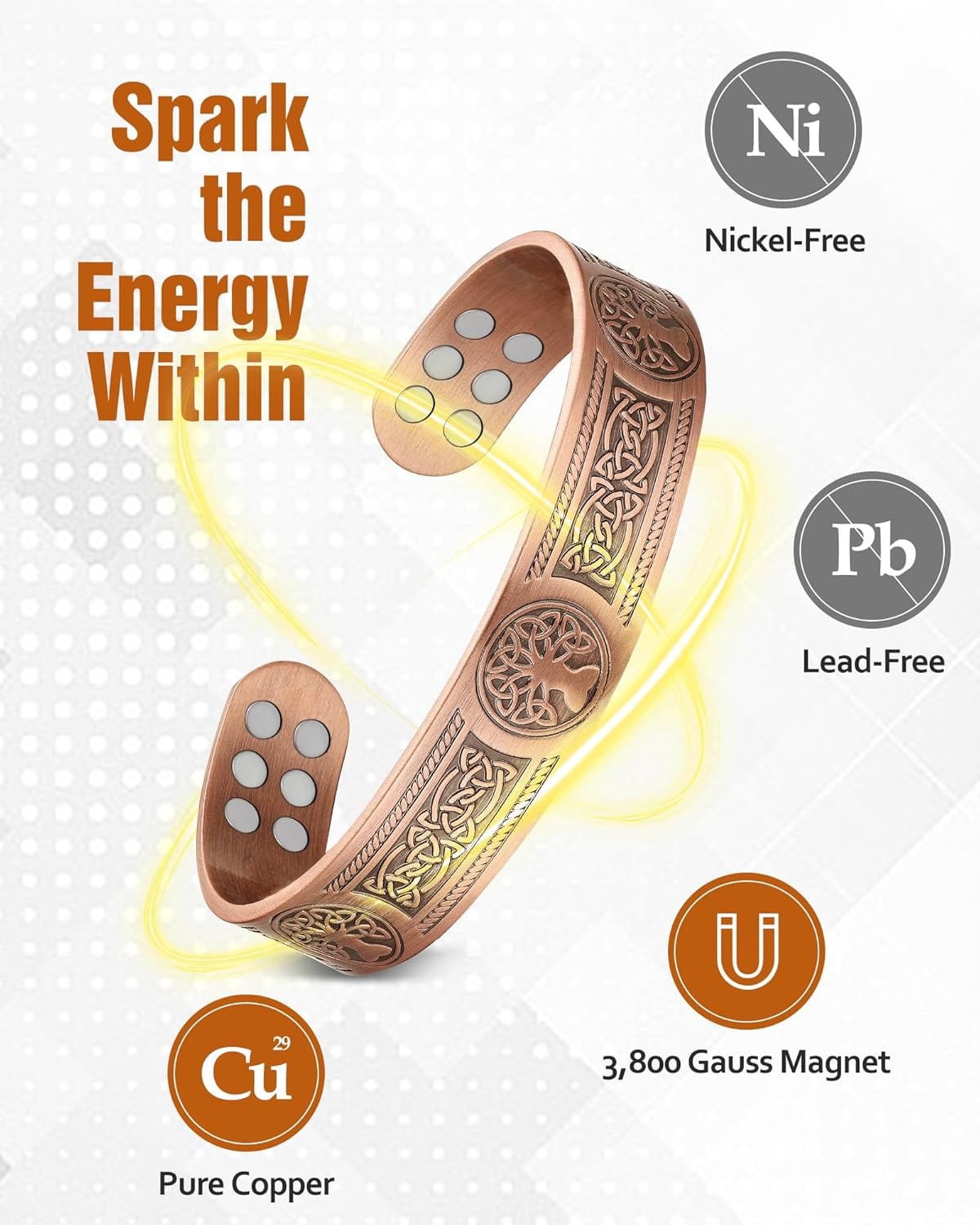 Wollet Pure Copper Bracelets  for Women Men, Magnetic Jewelry Set